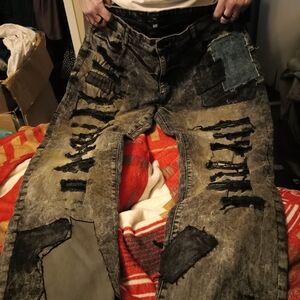 Men Jordan Cardig Distressed Patchwork Jeans Size 42/32